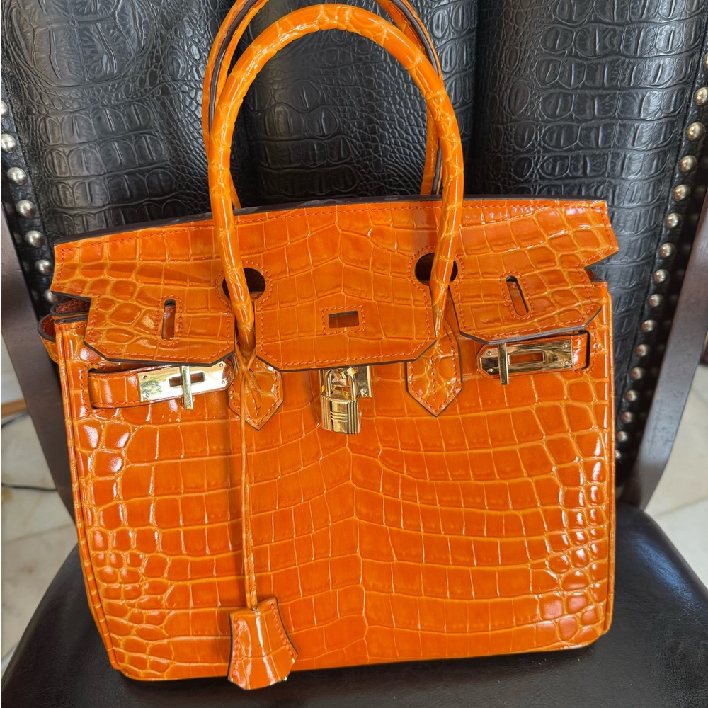 Orange Crocodile Embossed bag size 30